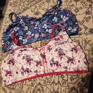 Floral Print Women's Bras - Blue and Pink